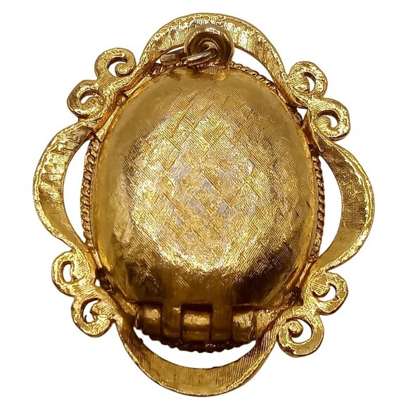 Vintage Corday Perfume Locket Gold Tone Floral Design Oval Shape Cabochon Design - Picture 2 of 6